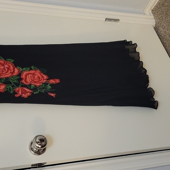 Vtg RAIMENT FASHIONS Chiffon Rose Cascade Sleeve Formal Dress - Picture 4 of 12